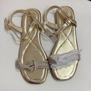 Rouge! Metallic Gold Sandals with Beaded Detail